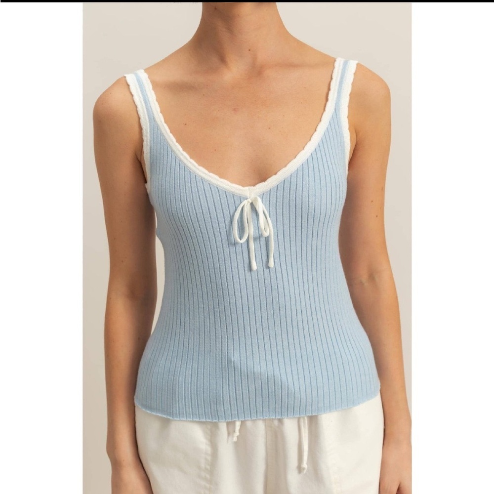 HYFVE Light Blue Ribbed Tank Top with White Trim